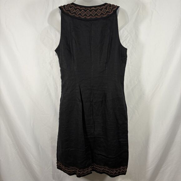 Carole Little Black Linen Dress Size 8 Boho Embroidered Sleeveless Midi Vintage - Picture 11 of 16